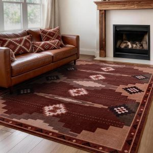 Modern 5x7 Area Rug for Living Room Bedroom, Soft Washable Non Slip Carpet for Dining Room Indoor Home Decor, Brown Red