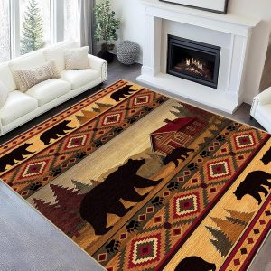 Animal Pattern Area Rug 5x7 for Living Room Bedroom, Washable Non Slip Low Pile Indoor Carpet, Brown